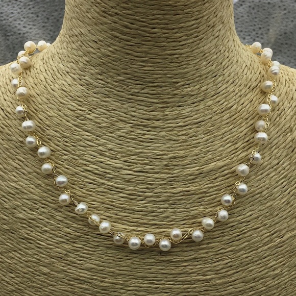 Cultured White Pearl Necklace - 4-5mm pearls - 14K Gold Plate-14 1/2" - 16 1/2" - Picture 4 of 7